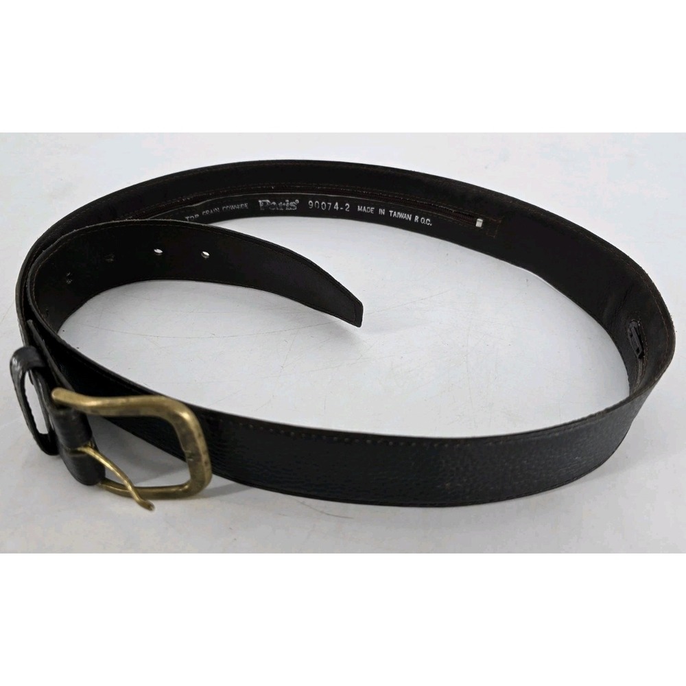 Paris Leather Belt 40" Top Grain Cowhide Pebbled‎ Brown Vtg 90074-2 Solid Brass